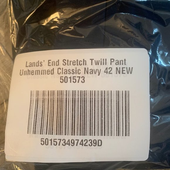 NWT LANDS' END STRETCH TWILL PANTS CLASSIC NAVY 42- UNHEMMED - Picture 8 of 9